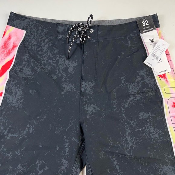 Hurley Mens Phantom Board Shorts Swim Black Gray Tie Dye Drawstring 32 New - Picture 8 of 12